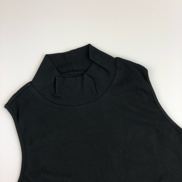 High Neck Sleeveless High Slit Slim Black Dress - Picture 6 of 7